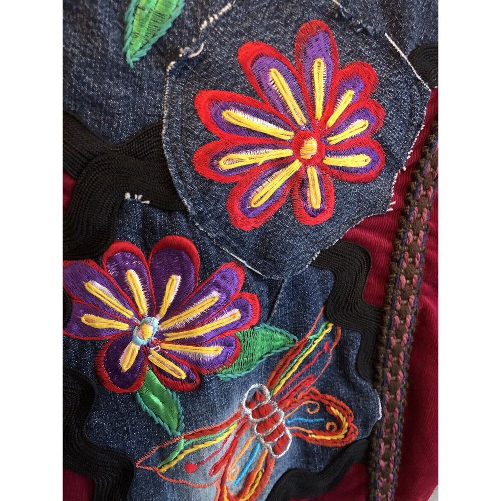 Vintage Coldwater Creek Womens Blazer 12 Maroon Boho Embroidered Button Up Artsy - Picture 14 of 14